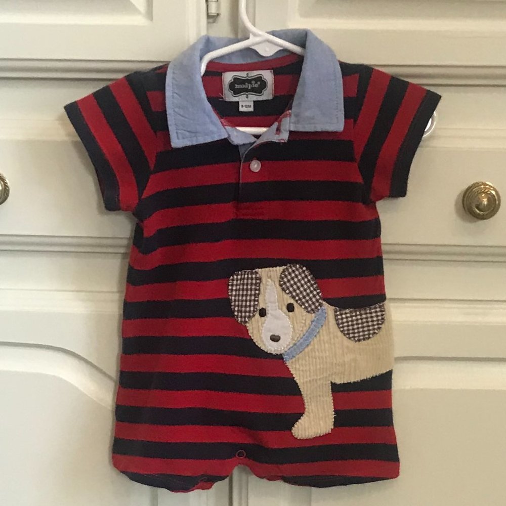 Mud Pie Striped Cotton Knit Romper, 9/12 months